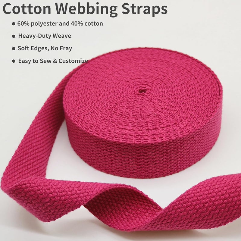 Evora 1 inch Cotton Webbing Braid Handles Bag Strap 15ft High Density Webbing Plain Weave Straps for Cloth Tote Bag, Pet Collars, DIY Projects, Crafts, Outdoor Accessories (Rose 503) - Image 3